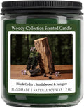 Sandalwood Scented Candle, Natural Soy Candles with 50+ Hour Burn, 7oz Black Cedar & Sandalwood with Juniper Jar Candle