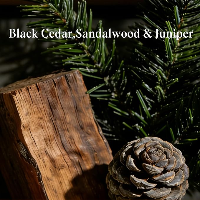 Sandalwood Scented Candle, Natural Soy Candles with 50+ Hour Burn, 7oz Black Cedar & Sandalwood with Juniper Jar Candle