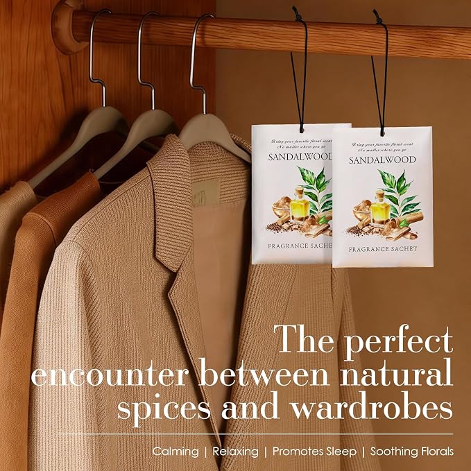 Sandalwood Scented Sachet Bags - 12 Pack Closet & Drawer Freshener, Long Lasting Odor Eliminator for Wardrobes, alternate