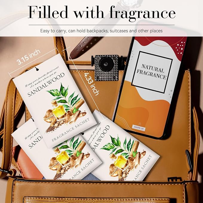 Sandalwood Scented Sachet Bags - 12 Pack Closet & Drawer Freshener, Long Lasting Odor Eliminator for Wardrobes, alternate