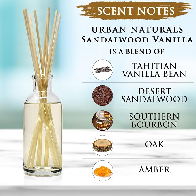 Sandalwood & Vanilla Reed Diffuser Oil Gift Set | Tahitian Vanilla intermeshes & Desert Sandalwood Mingle to Create a