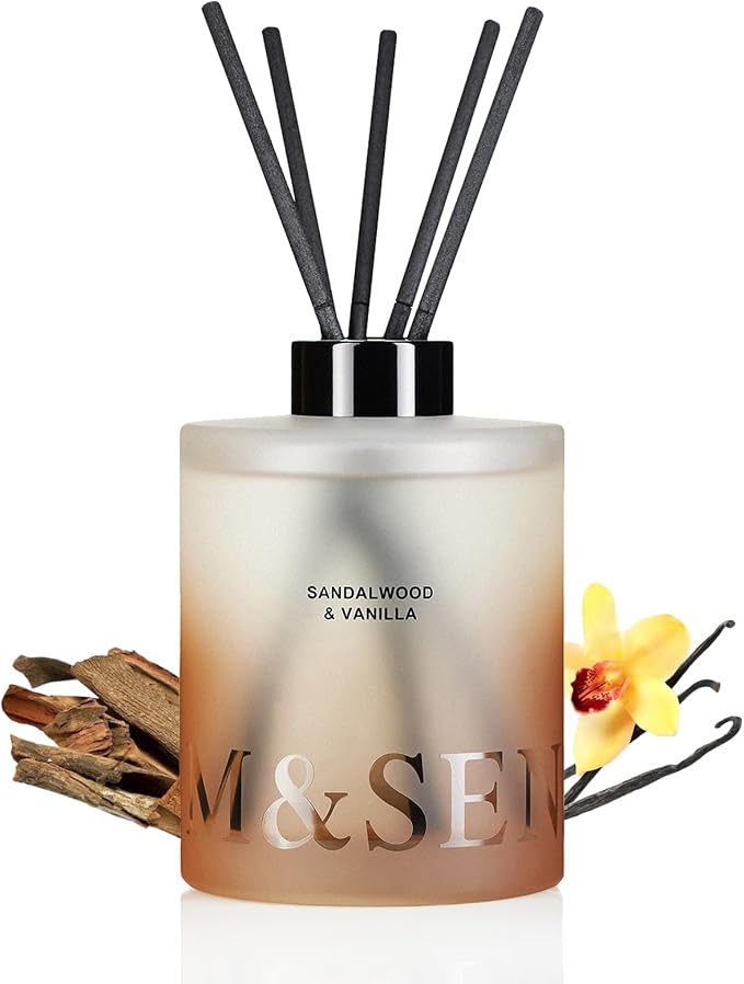 Sandalwood & Vanilla Reed Diffuser Set - 16.9 fl oz Long-Lasting Scent, made from natural materials Essential Oil Diffuser