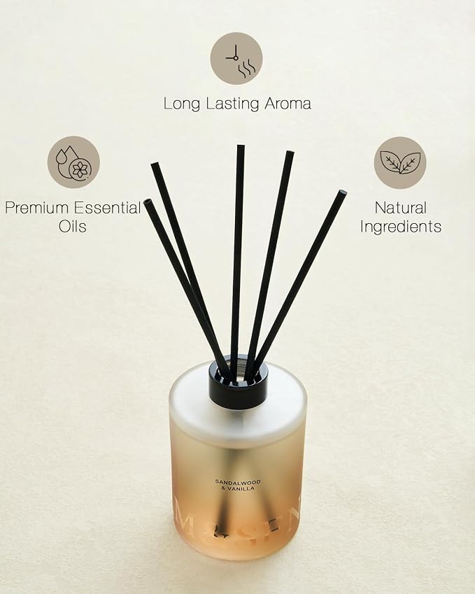 Sandalwood & Vanilla Reed Diffuser Set - 16.9 fl oz Long-Lasting Scent, made from natural materials Essential Oil Diffuser