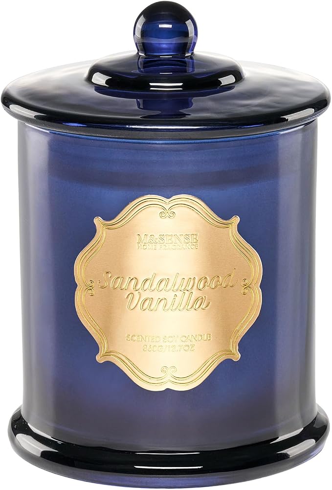 Sandalwood Vanilla Soy Candle for Home, Natural Organic 12.7oz 75H Long Lasting Jar Candle, product image