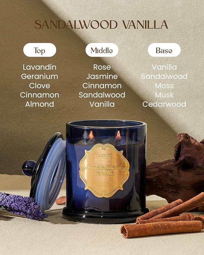 Sandalwood Vanilla Soy Candle for Home, Natural Organic 12.7oz 75H Long Lasting Jar Candle, alternate product view 2