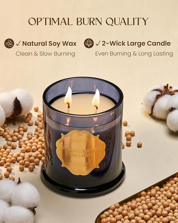 Sandalwood Vanilla Soy Candle for Home, Natural Organic 12.7oz 75H Long Lasting Jar Candle, alternate product view 4