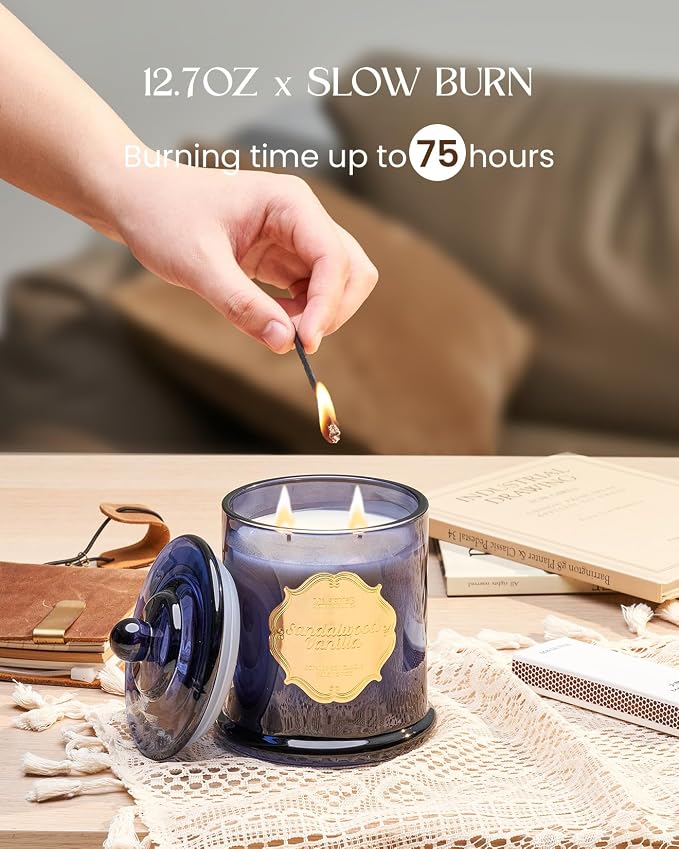 Sandalwood Vanilla Soy Candle for Home, Natural Organic 12.7oz 75H Long Lasting Jar Candle, alternate product view 7
