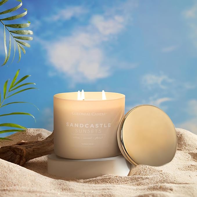 Sandcastle Sunset Scented Jar Candle, Pop of Color Collection, 3 Wick, Green, 14.5 oz - Up to 60 Hours Burn, alternate