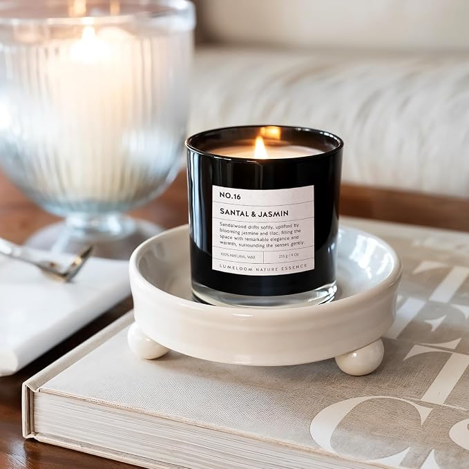 Santal & Jasmine Luxury Scented Candles, 9oz Soy Wax Candles for Home Scented, Jasmine, Sandalwood, Lilac Scent, Long Burning