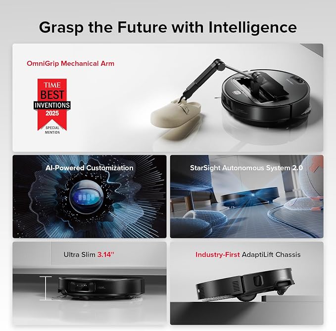Saros Z70 Robot Vacuum and Mop, OmniGrip Arm, AI-Powered, 22,000Pa Suction, 3.14’’ Ultra, FlexiArm Riser Technology