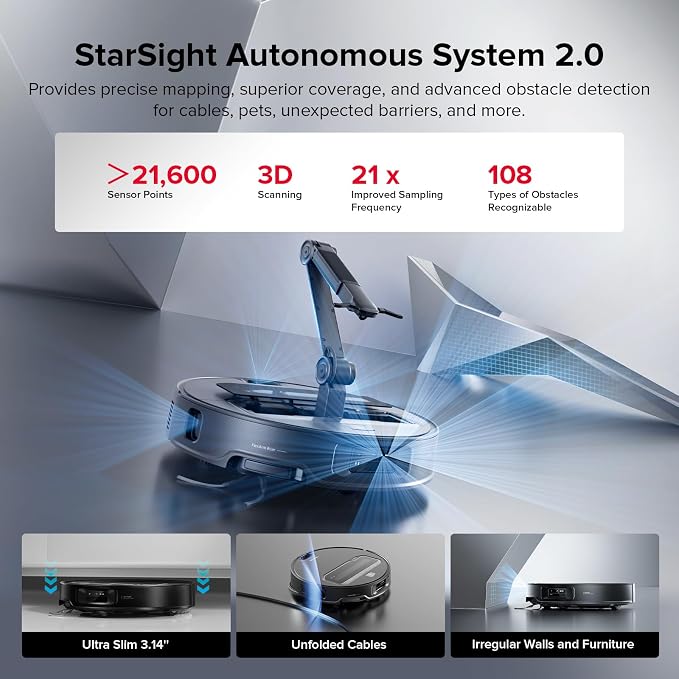 Saros Z70 Robot Vacuum and Mop, OmniGrip Arm, AI-Powered, 22,000Pa Suction, 3.14’’ Ultra, FlexiArm Riser Technology