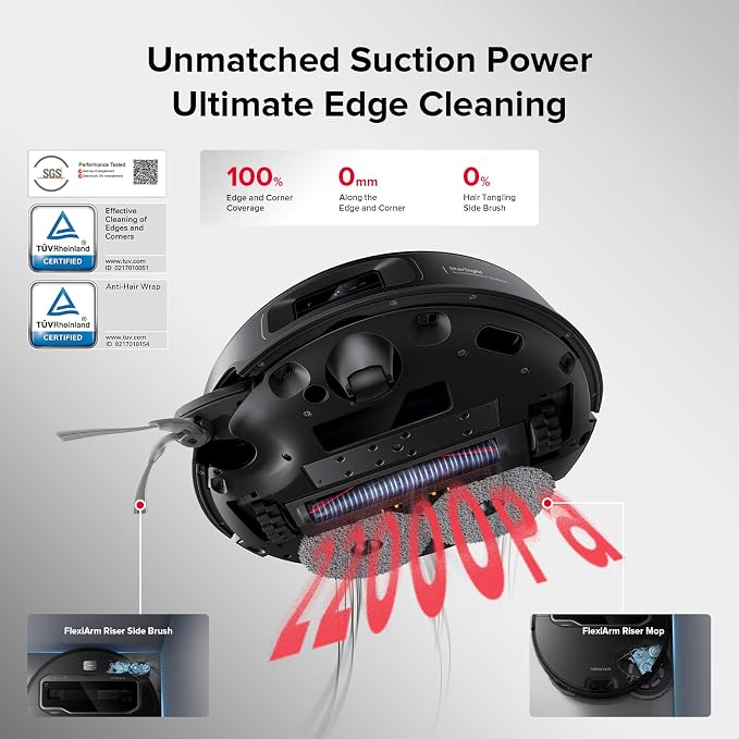Saros Z70 Robot Vacuum and Mop, OmniGrip Arm, AI-Powered, 22,000Pa Suction, 3.14’’ Ultra, FlexiArm Riser Technology