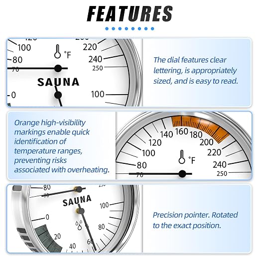 Sauna 2 in 1 Fahrenheit Thermometer and Hygrometer, Stainless Steel Thermometer Gauge, 70-250°F, 0-100% RH for Sauna Room