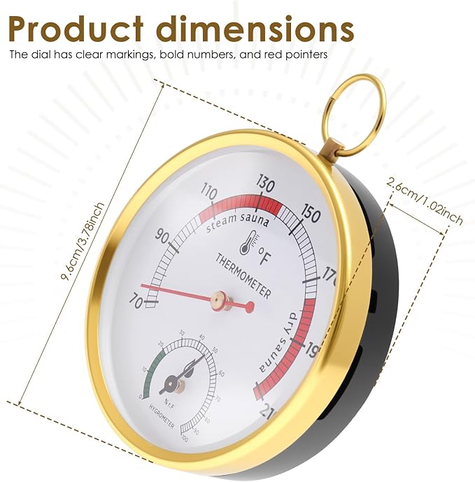 Sauna Thermometer and Hygrometer Combo, Sauna Thermometer Fahrenheit 70-210°F, Humidity Range 0-100%, Hanging Hygrometer for