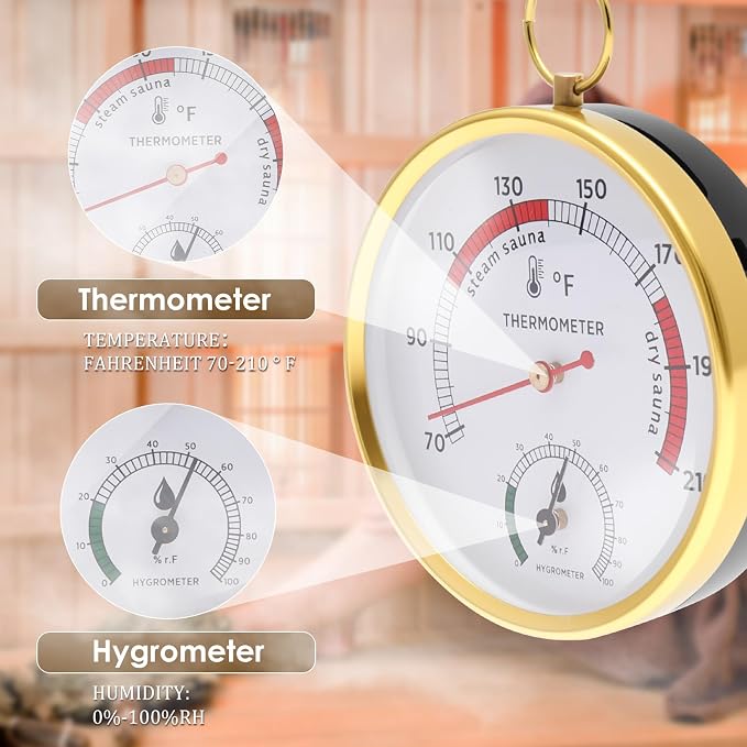 Sauna Thermometer and Hygrometer Combo, Sauna Thermometer Fahrenheit 70-210°F, Humidity Range 0-100%, Hanging Hygrometer for
