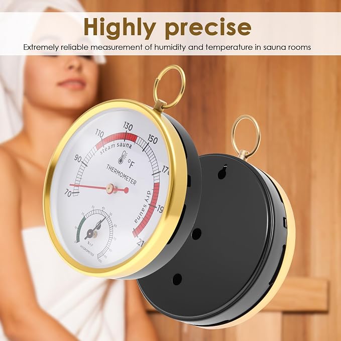 Sauna Thermometer and Hygrometer Combo, Sauna Thermometer Fahrenheit 70-210°F, Humidity Range 0-100%, Hanging Hygrometer for