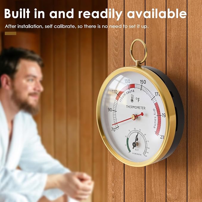 Sauna Thermometer and Hygrometer Combo, Sauna Thermometer Fahrenheit 70-210°F, Humidity Range 0-100%, Hanging Hygrometer for