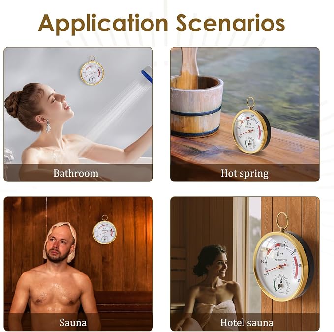 Sauna Thermometer and Hygrometer Combo, Sauna Thermometer Fahrenheit 70-210°F, Humidity Range 0-100%, Hanging Hygrometer for