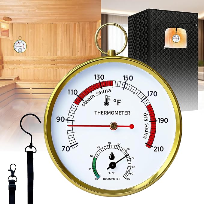Sauna Thermometer Fahrenheit & Hygrometer, 2026 Upgraded Lanyard-Mounted for Portable Steam Sauna Box, Ideal for