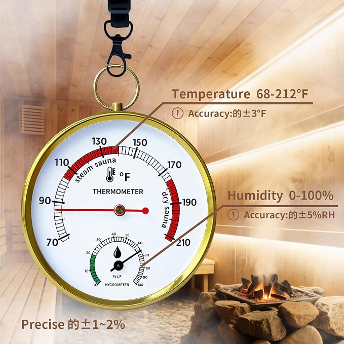 Sauna Thermometer Fahrenheit & Hygrometer, 2026 Upgraded Lanyard-Mounted for Portable Steam Sauna Box, Ideal for