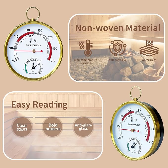 Sauna Thermometer Fahrenheit & Hygrometer, 2026 Upgraded Lanyard-Mounted for Portable Steam Sauna Box, Ideal for
