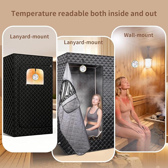 Sauna Thermometer Fahrenheit & Hygrometer, 2026 Upgraded Lanyard-Mounted for Portable Steam Sauna Box, Ideal for