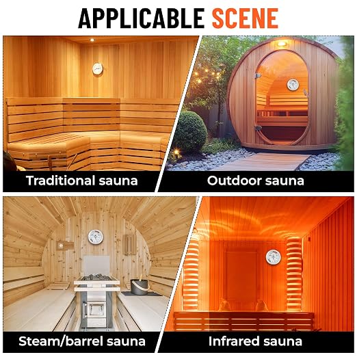Sauna Thermometer & Hygrometer 2-in-1 – Fahrenheit (70-250°F) for Infrared/Steam Rooms, No Batteries, Wall-Mount, alternate