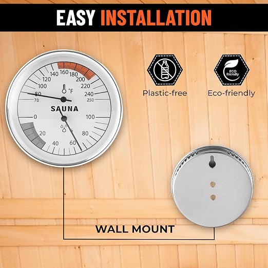 Sauna Thermometer & Hygrometer 2-in-1 – Fahrenheit (70-250°F) for Infrared/Steam Rooms, No Batteries, Wall-Mount, alternate