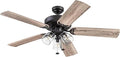 52 Inch Farmhouse LED Indoor Ceiling Fan with Light, Pull Chain Control, 5 Dual Finish Blades, Reversible Motor