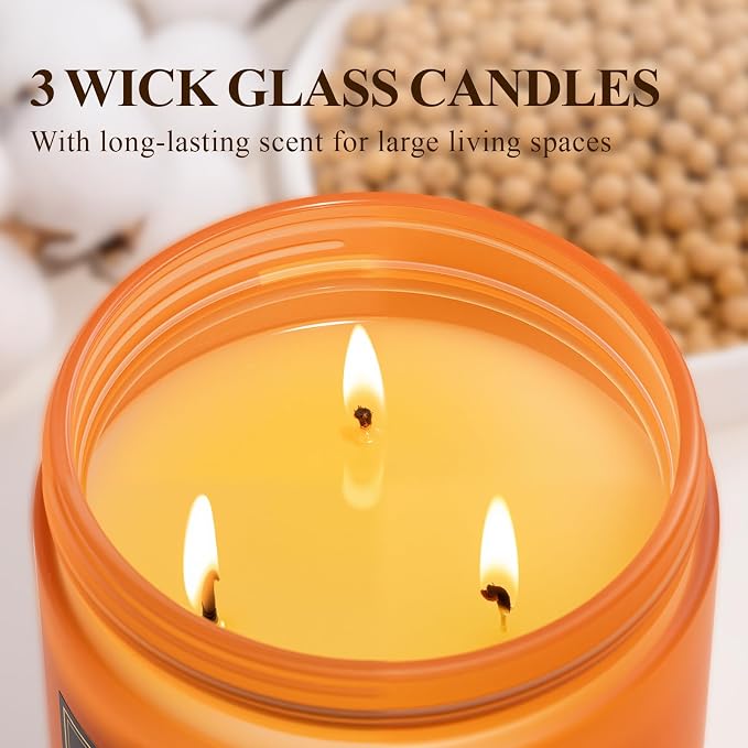 Scented Candle, Vanilla Pumpkin Candles – 22oz Large 3-Wick Holiday Soy Candle, Long Lasting Winter Candles for Home Décor