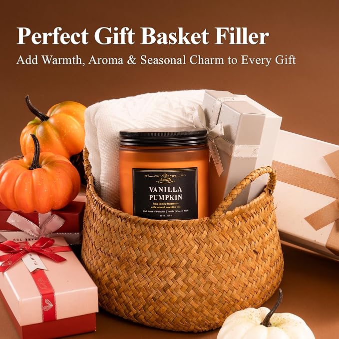 Scented Candle, Vanilla Pumpkin Candles – 22oz Large 3-Wick Holiday Soy Candle, Long Lasting Winter Candles for Home Décor