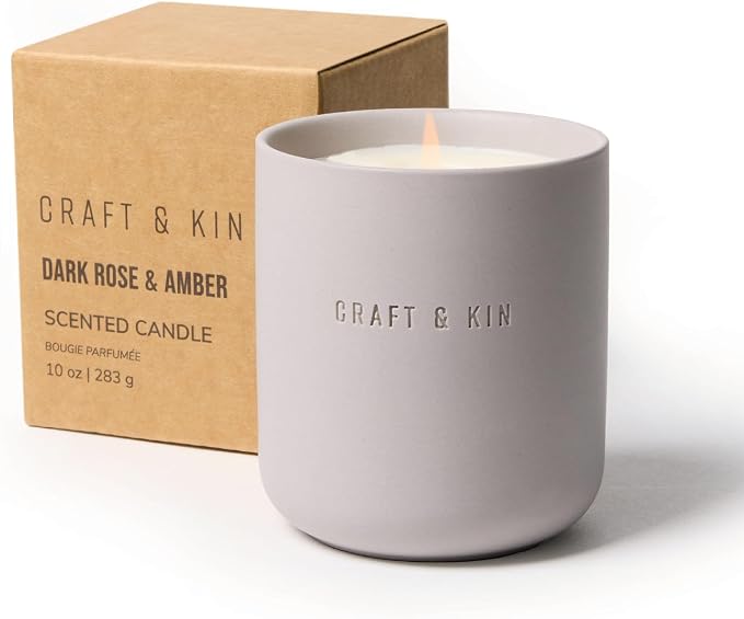 Scented Candles - Dark Rose & Amber Holiday Candles | 10oz Soy Blend with Cotton Wick | Long-Lasting, 40-Hour Burn | Ceramic