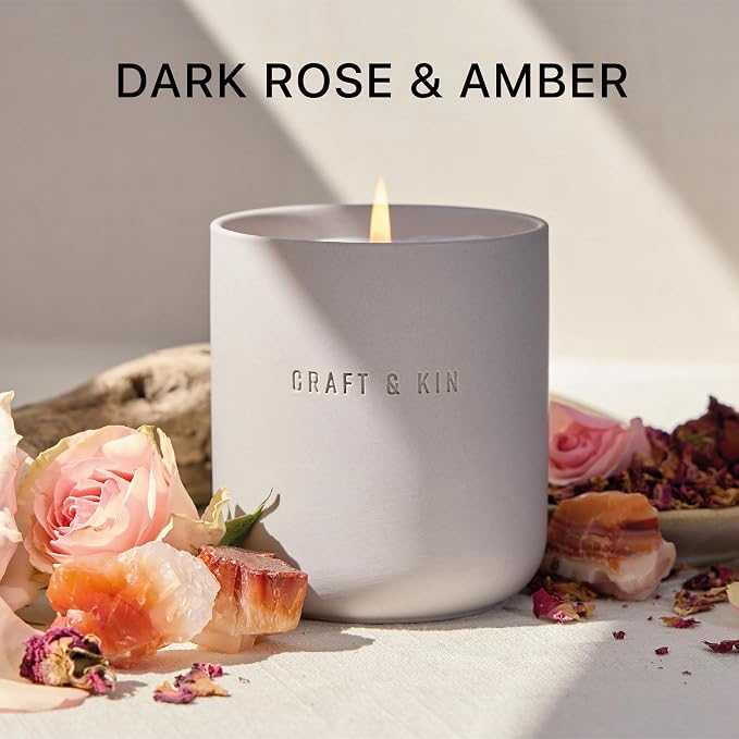 Scented Candles - Dark Rose & Amber Holiday Candles | 10oz Soy Blend with Cotton Wick | Long-Lasting, 40-Hour Burn | Ceramic