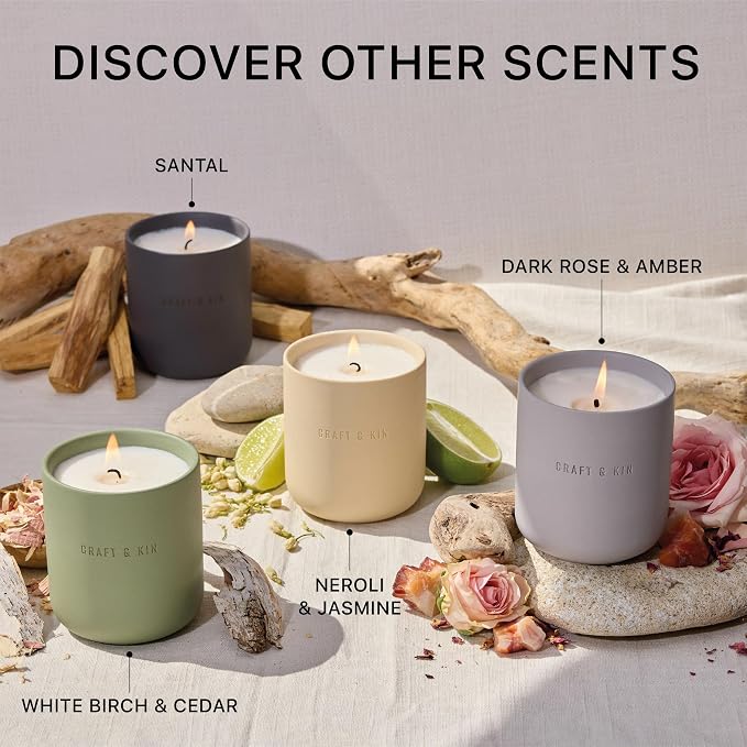 Scented Candles - Dark Rose & Amber Holiday Candles | 10oz Soy Blend with Cotton Wick | Long-Lasting, 40-Hour Burn | Ceramic