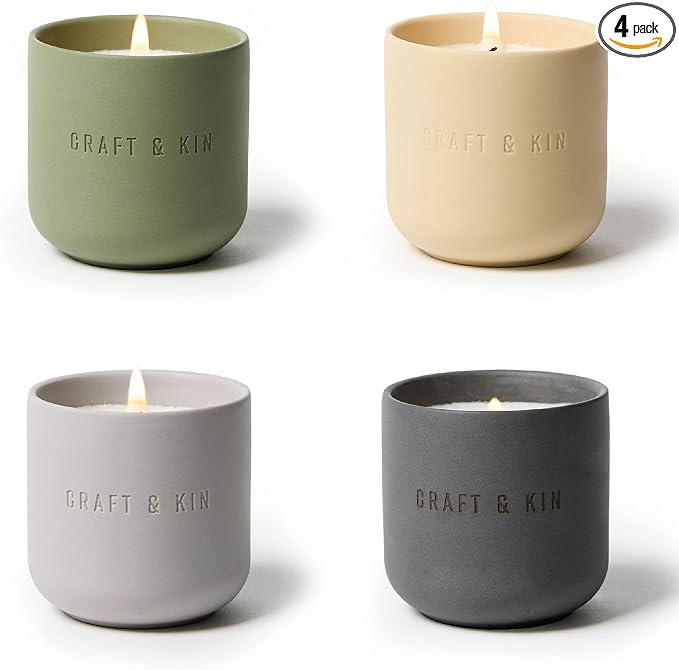 Scented Candles Discovery Set | 4 Pack of 3oz Winter Candles | 20-Hour Burn Time, Soy Blend Wax, Cotton Wick, Ceramic Jars