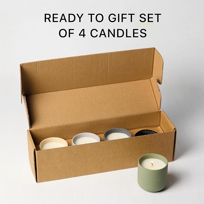Scented Candles Discovery Set | 4 Pack of 3oz Winter Candles | 20-Hour Burn Time, Soy Blend Wax, Cotton Wick, Ceramic Jars