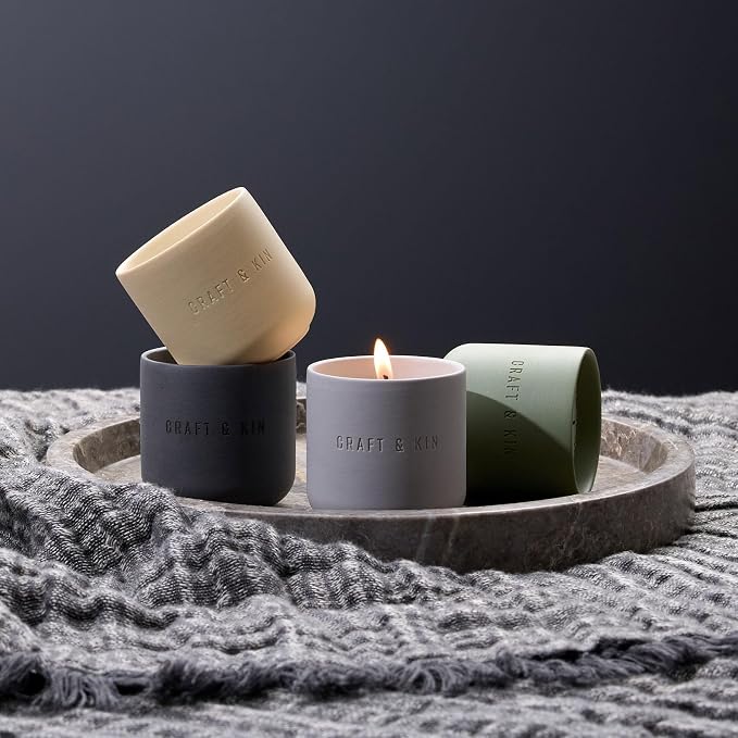 Scented Candles Discovery Set | 4 Pack of 3oz Winter Candles | 20-Hour Burn Time, Soy Blend Wax, Cotton Wick, Ceramic Jars