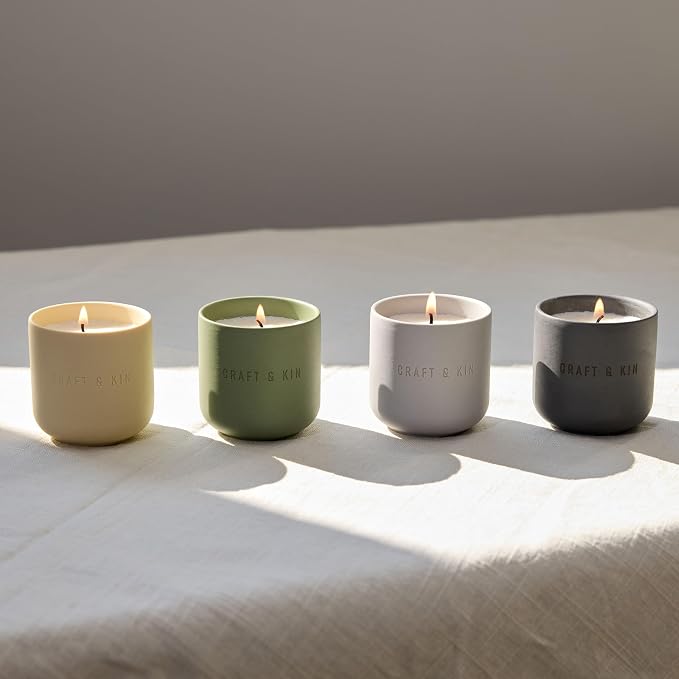Scented Candles Discovery Set | 4 Pack of 3oz Winter Candles | 20-Hour Burn Time, Soy Blend Wax, Cotton Wick, Ceramic Jars