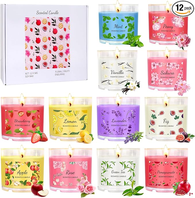 Scented Candles for Home, 12 Pack Candle Set for Women, Small Soy Candles Bulk, Mothers Day Gifts from Daughter - Mini Candle