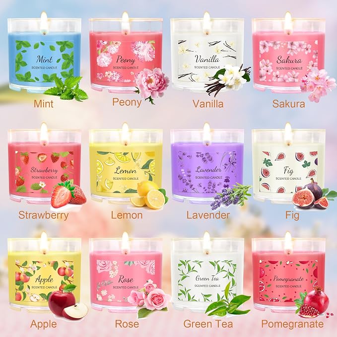 Scented Candles for Home, 12 Pack Candle Set for Women, Small Soy Candles Bulk, Mothers Day Gifts from Daughter - Mini Candle