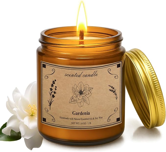 Scented Candles for Home, 16oz Soy Wax Candle, 100 Hour Burn Time, Gardenia Scented Candle for Men & Women, Highly Scented