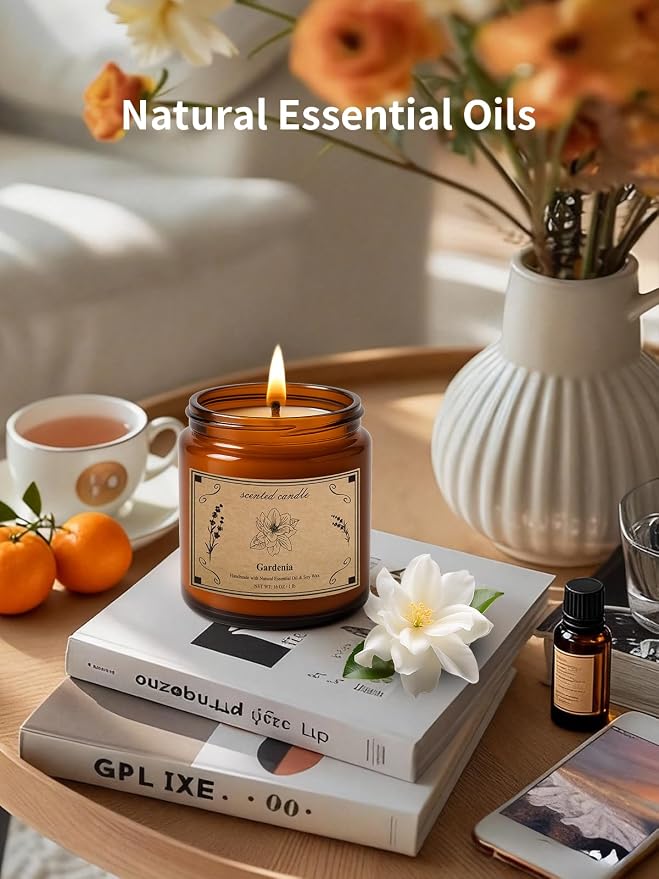 Scented Candles for Home, 16oz Soy Wax Candle, 100 Hour Burn Time, Gardenia Scented Candle for Men & Women, Highly Scented