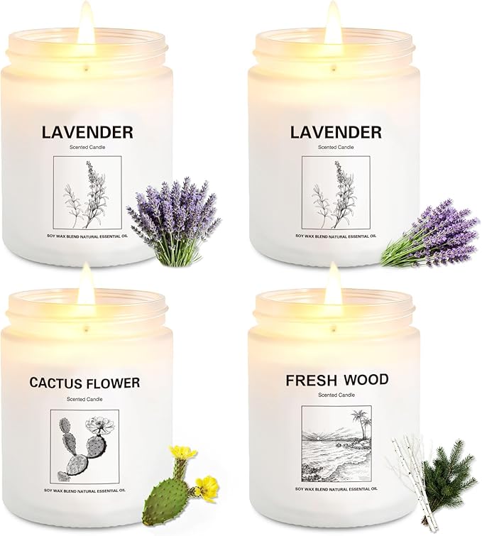 Scented Candles for Home,4 Pack Soy Candle Gift Set with 4 Fragrance Scents,Aromatherapy Lavender Floral & Wood Candles for