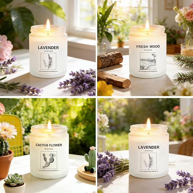 Scented Candles for Home,4 Pack Soy Candle Gift Set with 4 Fragrance Scents,Aromatherapy Lavender Floral & Wood Candles for