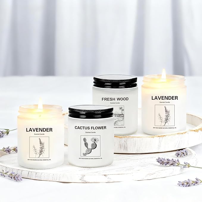 Scented Candles for Home,4 Pack Soy Candle Gift Set with 4 Fragrance Scents,Aromatherapy Lavender Floral & Wood Candles for