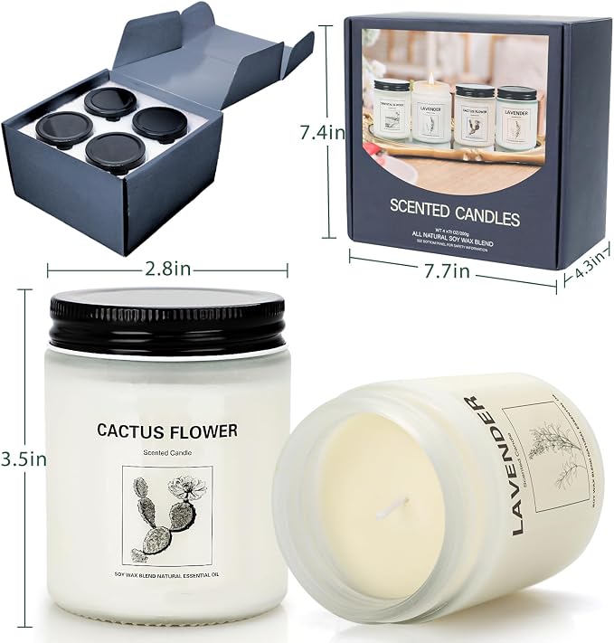 Scented Candles for Home,4 Pack Soy Candle Gift Set with 4 Fragrance Scents,Aromatherapy Lavender Floral & Wood Candles for