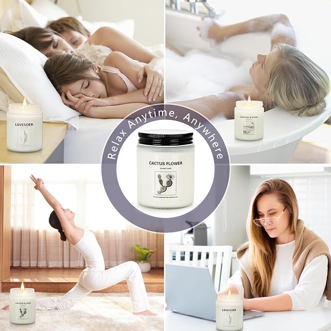 Scented Candles for Home,4 Pack Soy Candle Gift Set with 4 Fragrance Scents,Aromatherapy Lavender Floral & Wood Candles for