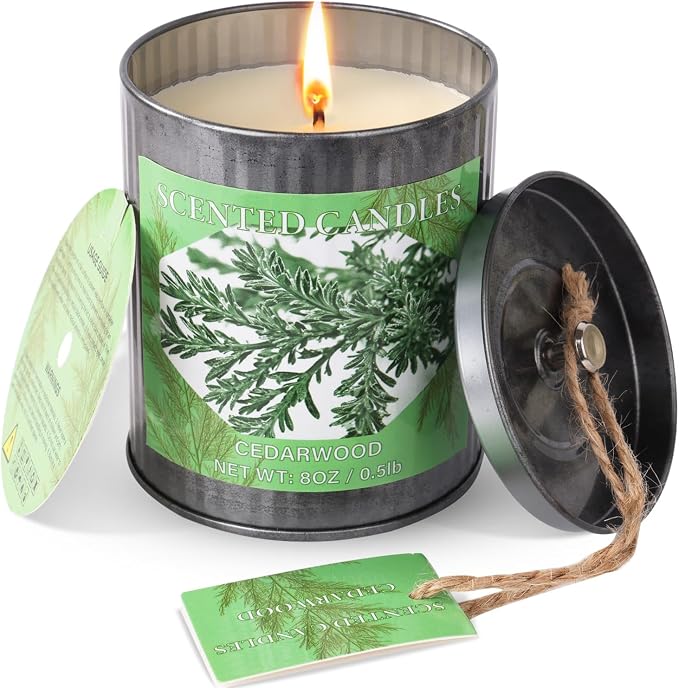 Scented Candles for Home, 8oz Soy Candle, 50H Burn, Cedarwood Aromatherapy, White Candle in Gift Box, Perfect for Birthday