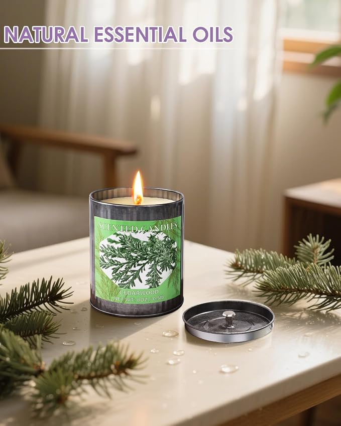 Scented Candles for Home, 8oz Soy Candle, 50H Burn, Cedarwood Aromatherapy, White Candle in Gift Box, Perfect for Birthday