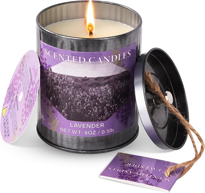 Scented Candles for Home, 8oz Soy Candle, 50H Burn, Lavender Aromatherapy, White Candle in Gift Box, Perfect for Birthday